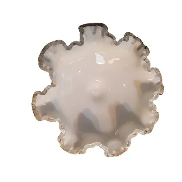 Vintage Fenton Candy Dish White Silver Crest Petticoat Milk Glass - Picture 2 of 4